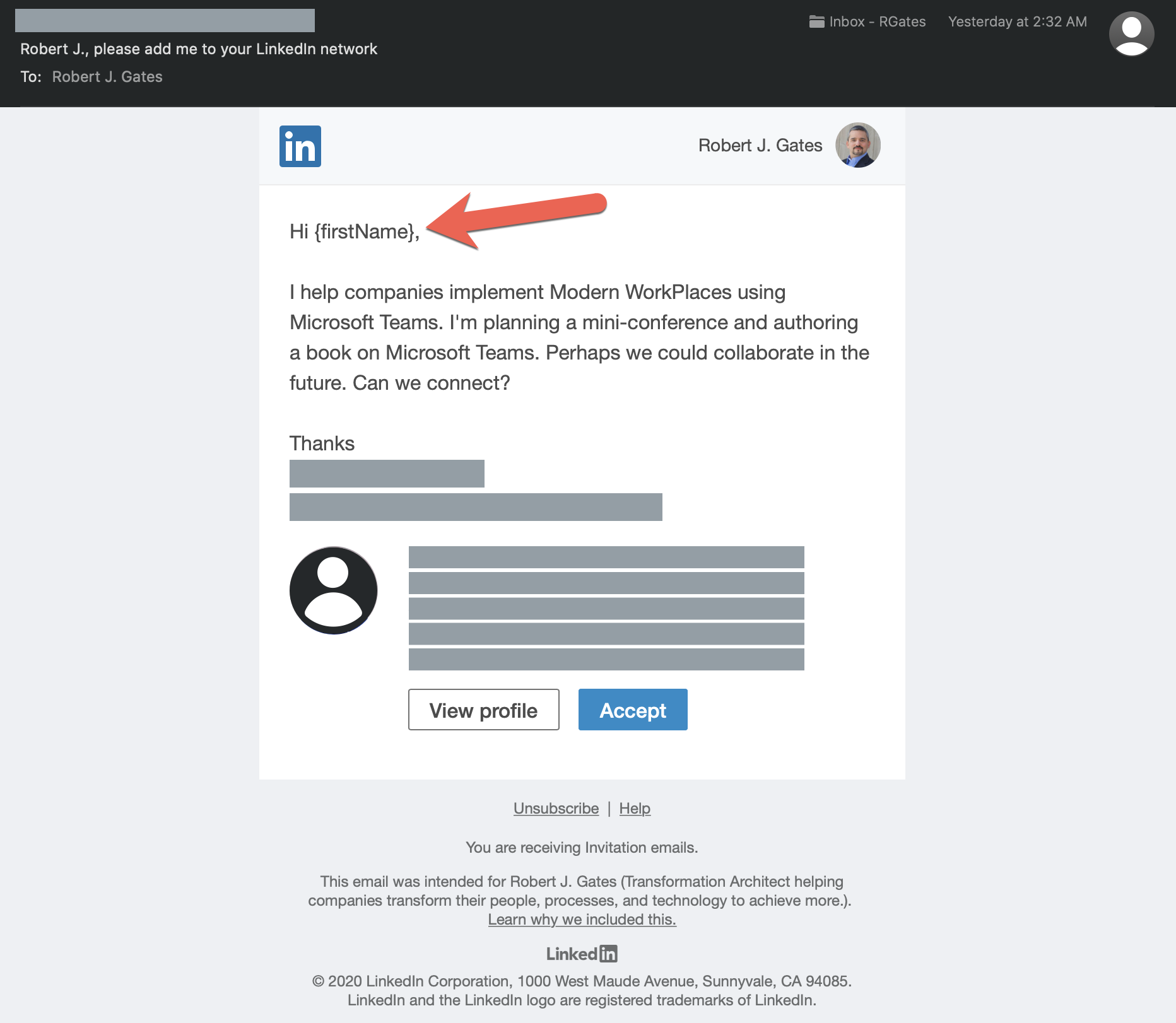 How not to send a LinkedIn message